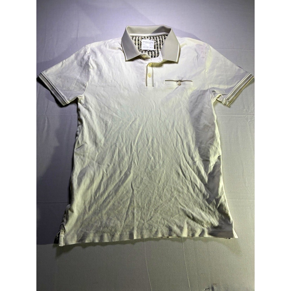 Denim & Flower Ricky Singh Men's M White/Gray Solid Pocket Polo Button Collared